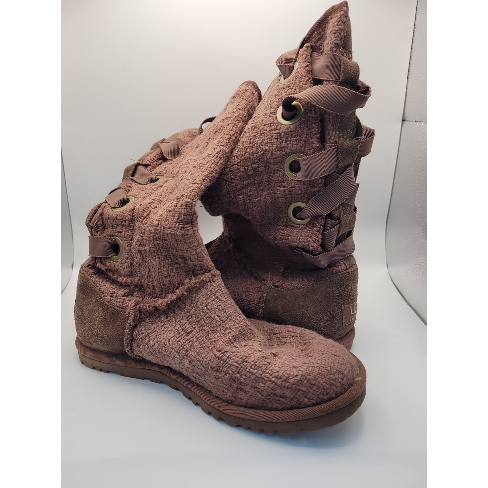 UGG Lattice‎ Cardy Boots Women 6  Knit Ribbon Lace Up